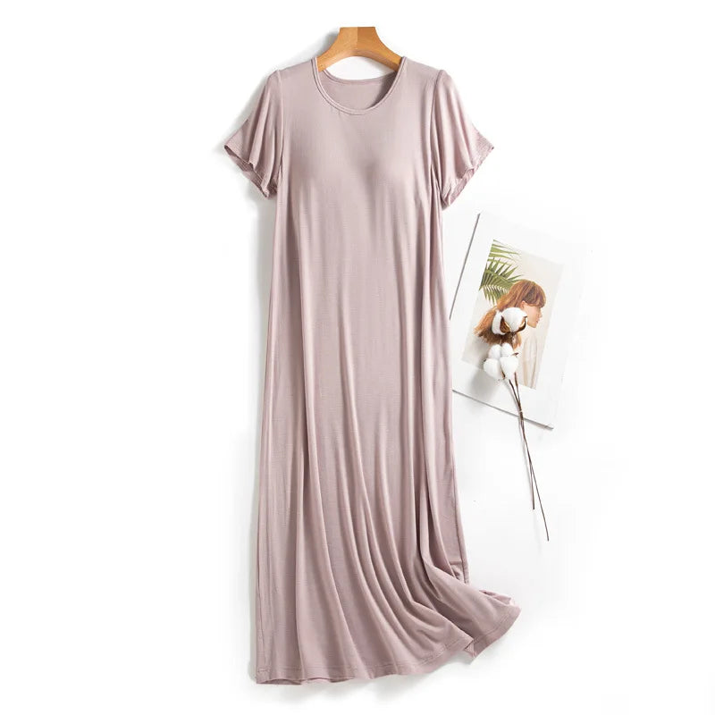Women's Nightie New Modal Short Sleeve Home Wear Nightdress Casual Chest Pad Comfort Summer Nightgown Female Nightwear Dress