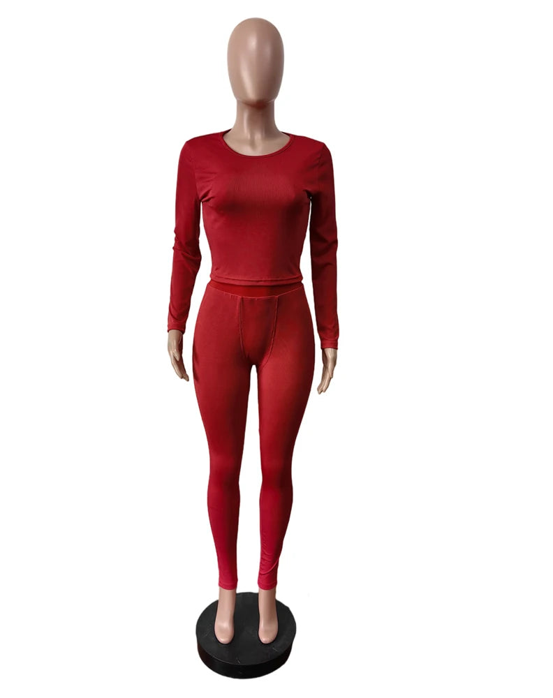 Elastic Yoga Outfits Lounge Sets for Women Autumn 2 Piece Set Ladies Activewear Basic Ribbed Long Sleeve Casual Jogging Suit