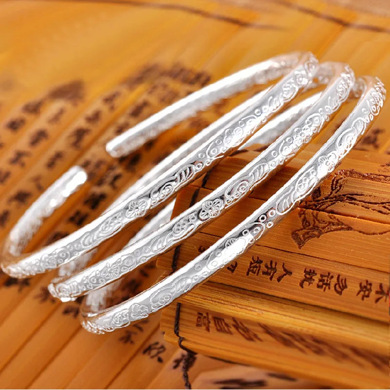 1pc 925 Sterling Silver Boho Bangles For Women Couple Korean Luxury Designer Jewelry Accessories Wholesale Jewellery