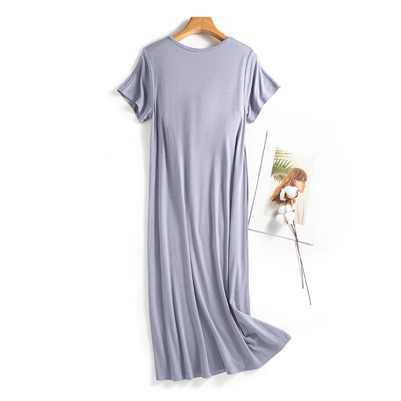 Women's Nightie New Modal Short Sleeve Home Wear Nightdress Casual Chest Pad Comfort Summer Nightgown Female Nightwear Dress
