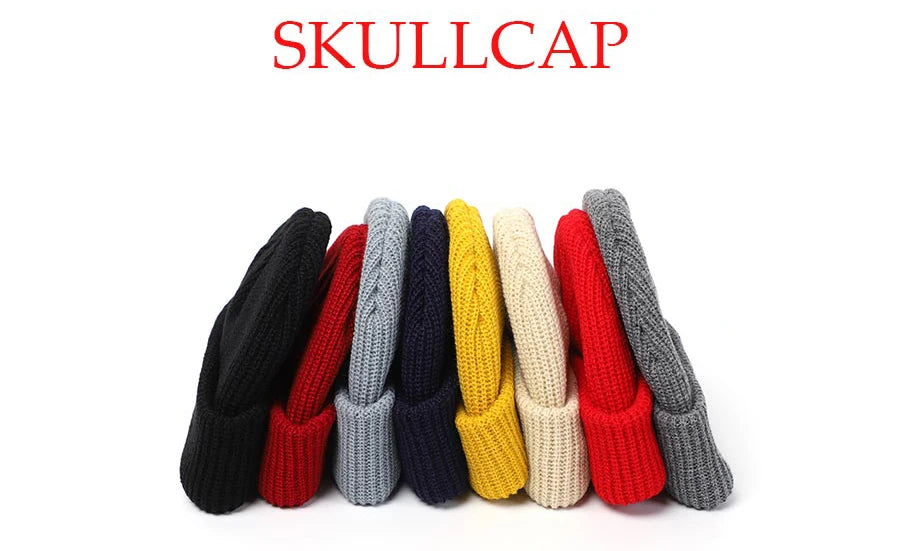 Knitted Hats for Women Skullcap Men Beanie Hat Winter Retro Brimless Baggy Melon Cap Cuff Docker Fisherman Beanies Hats For Men