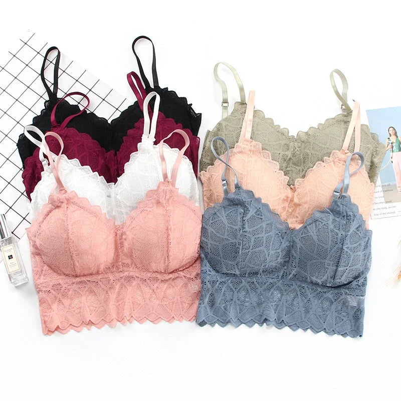 Women's Bra Set Sexy Beauty Back Tops Lace Push-up Bras and Panty Sets Wire Free Lingerie Solid Padded Intimates Underwear