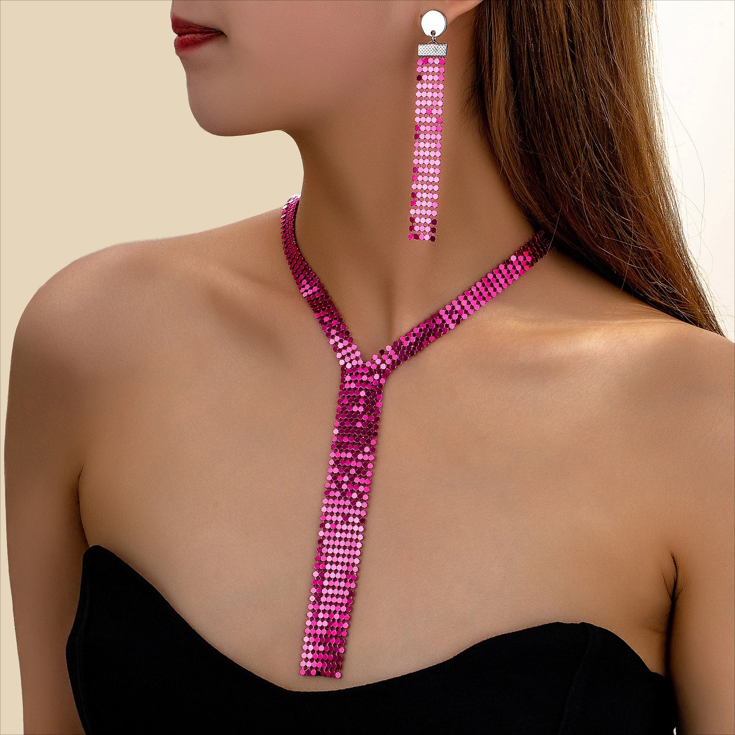 Jewelry Set For Women Girls Earrings Necklace Personality Exaggerated Metal Holiday Party Gift OL ES004