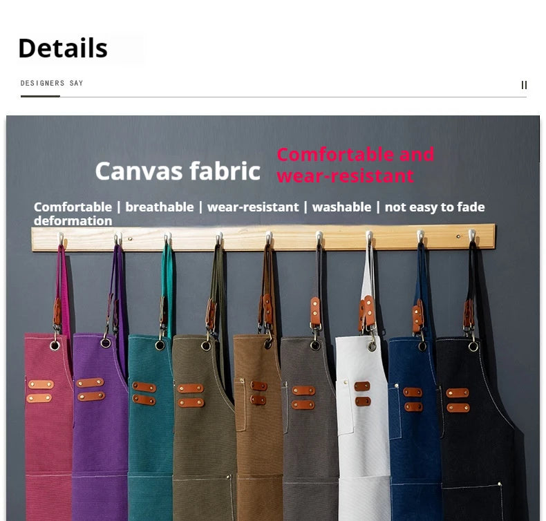 New Fashion Canvas Kitchen Aprons For Woman Men Chef Work Apron For Grill Restaurant Bar Shop Cafes Beauty Nails Studios Uniform