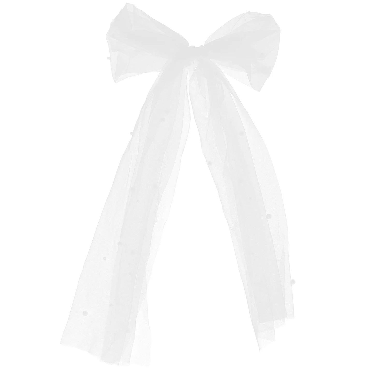 Bridal Bowknot White Beaded Veil Hair Clip Simple Elegant Wedding Accessories Bridal Veil Decor Bride Hairpiece