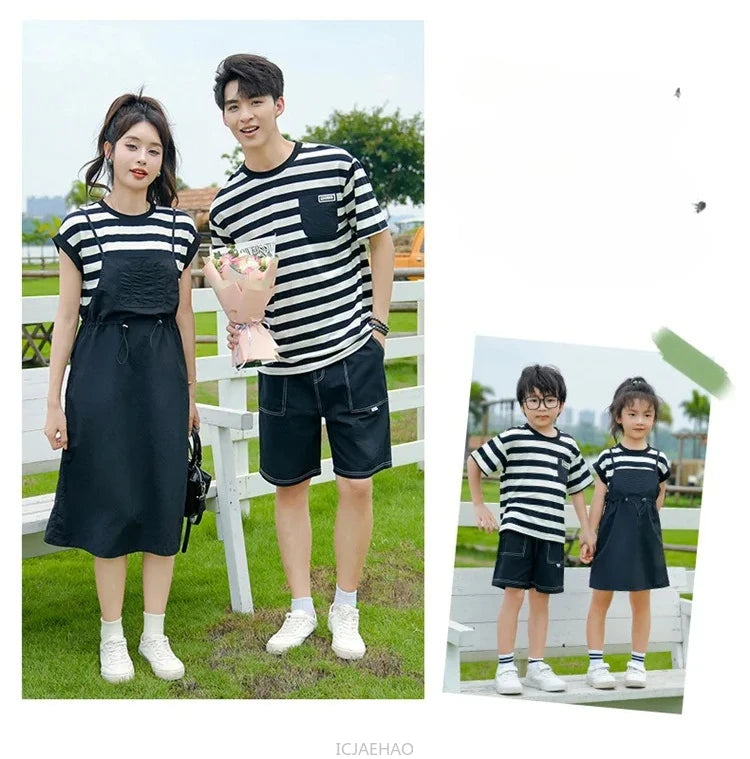 Dress 2025 Woman Family Couple Matching Clothes Parent-child Mom Daughter Dress Dad Son T Shirt Sibling Brother Sister Outfits