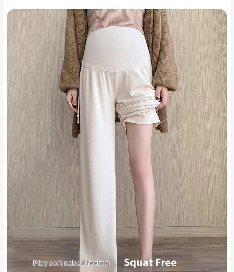 Maternity Trousers Spring and Autumn Outside Wear New Summer Petite Casual Drawstring Straight Wide Leg Trousers Maternity Wear