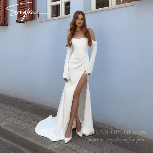 Beach Wedding Dresses For Bride Removable Long Sleeves Mermaid Wedding Gowns for Bride High Slit Custom Princess Bridal Gown