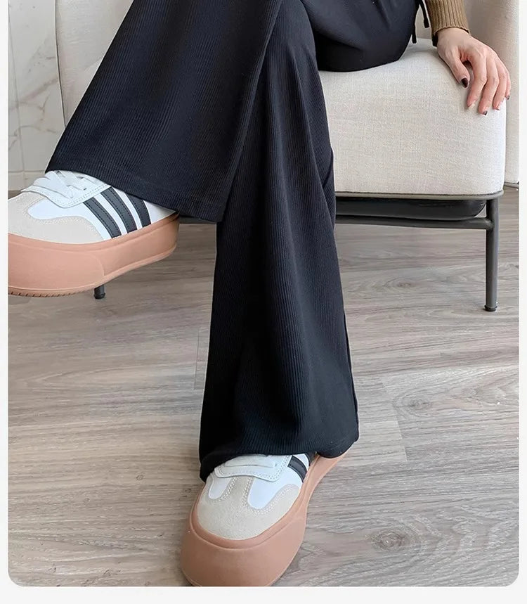 Maternity Trousers Spring and Autumn Outside Wear New Summer Petite Casual Drawstring Straight Wide Leg Trousers Maternity Wear