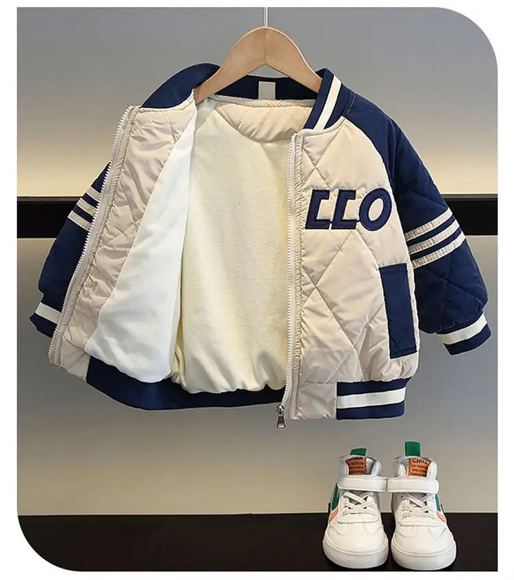 Boys Outerwear Winter Embroidery Fashion Thick Baseball Uniform Jacket Girl Kids Warm Coats Clothing Toddler Top Outfits 2-11Y