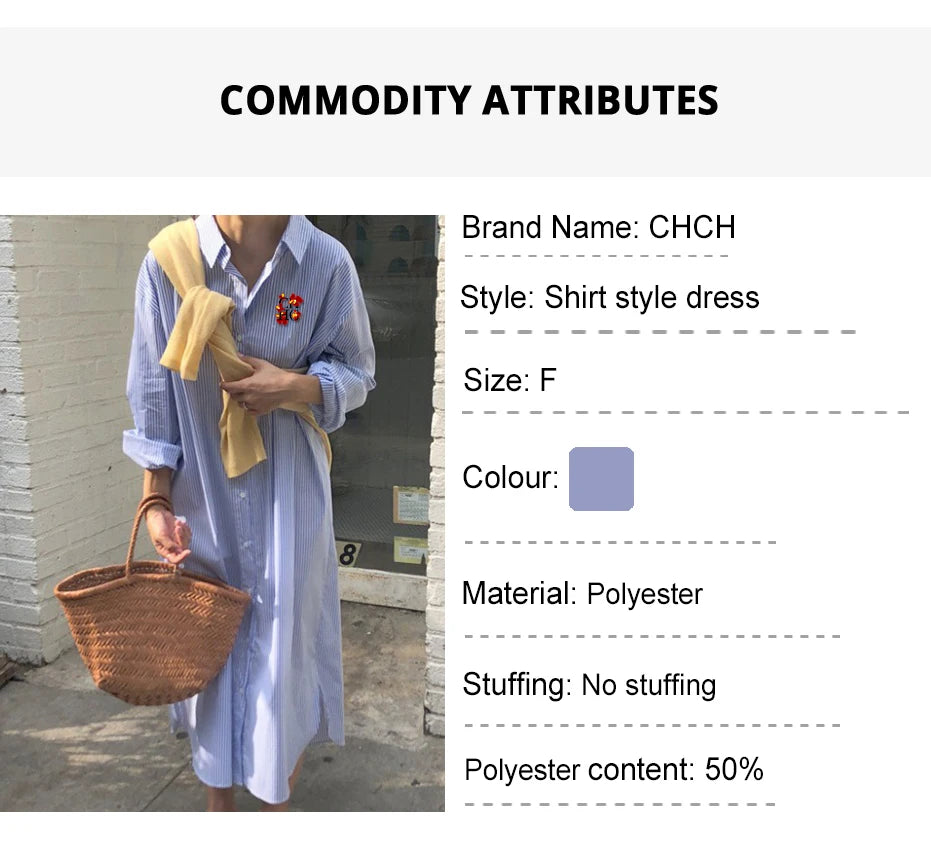 Women's Skirt Popular Fashion Casual Office Lady Dress New Korean Striped Versatile Lapel Female Long Sleeved Long Classic Skirt