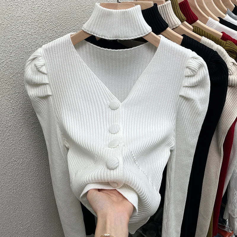 Red Sweater Knitted Sweater Women's Inner Layering Shirt with Unique Unique V-neck Halter Top Design for Autumn and Winter