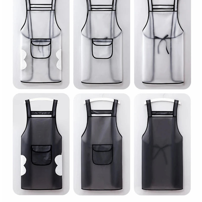 Kitchen Waterproof Apron Transparent Ladies Men Home Aprons Wipeable Oil Resistant Baking Accessories BBQ Restaurant Cafe Aprons
