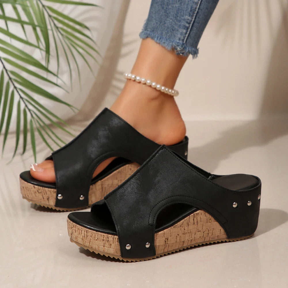 Sandals Women Summer 2025 Fashion Wedge Shoes For Women Non-Slip Slip On Women's Sandals Retro Women Heels Footwear Female