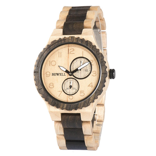 Wood Watches for Men Analog Quartz Date Retro Handcraft Lightweight Wooden Wristwatch