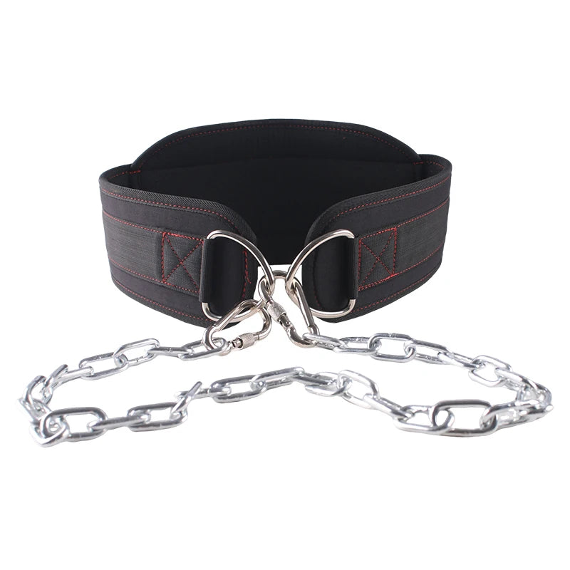 Black thick dip belt for weightlifting training,Pull Ups belt with chain,Powerlifting and Bodybuilding Workouts Waist protection