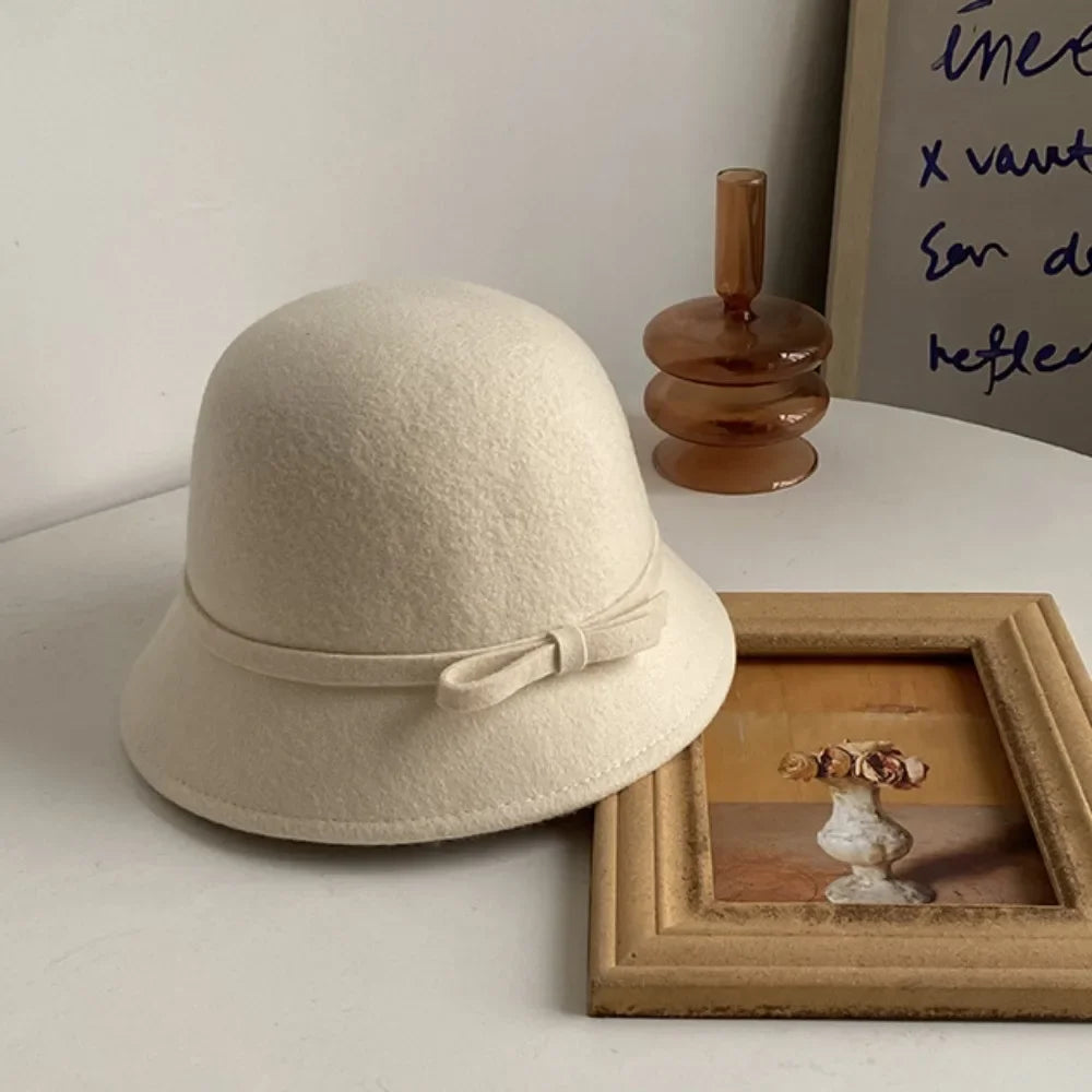 Women's Retro Hepburnesque Felt Hat - British Heiress Style with Bowknot, Formal Panama Cap for Autumn