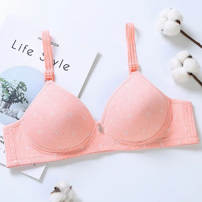 Cotton Soft Bra for Women B Cup No Steel Ring Comfort Thin Cup Sexy Little Flowers Push Up Brassiere Sweet Girl Lingerie Bra