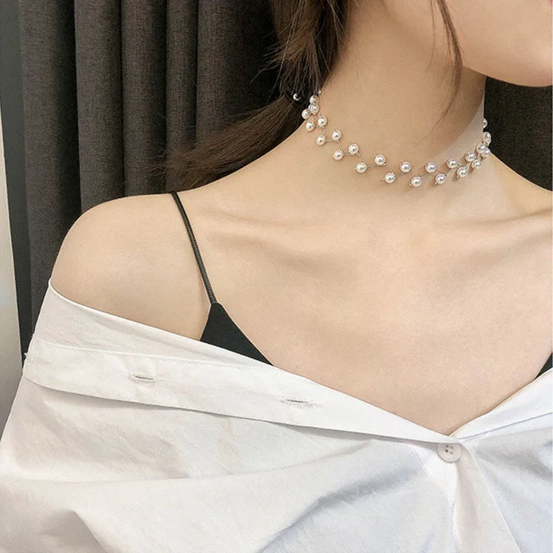 Trendy Pearl Necklace Korean Fashion Jewelry for Women Neck Chain  Choker Collar Accessories Gift Short Necklace Chain Female