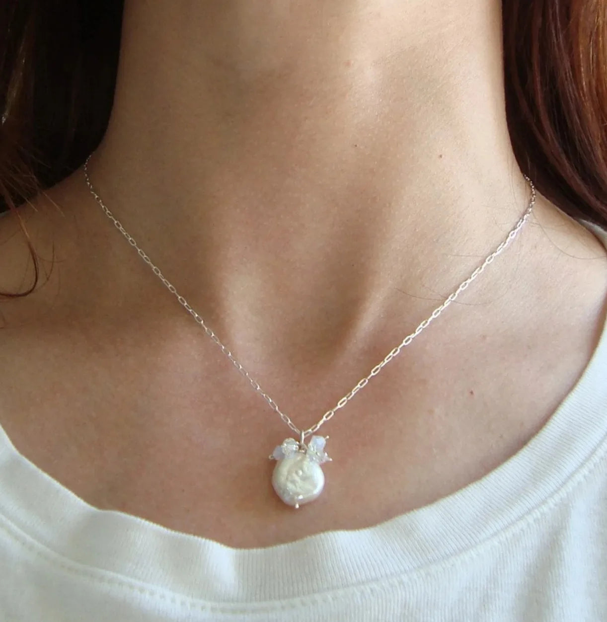 Handmade necklace made of real semi-precious stone and freshwater pearls Crystal Jewelry Cluster Necklace