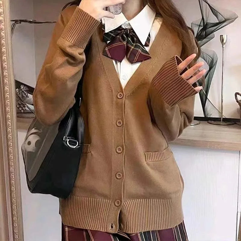 Sweet Wind Sweater Spring and Autumn V-neck Cotton Knitted Sweater Academy Style JK Uniform Cardigan Student Girl Role Play