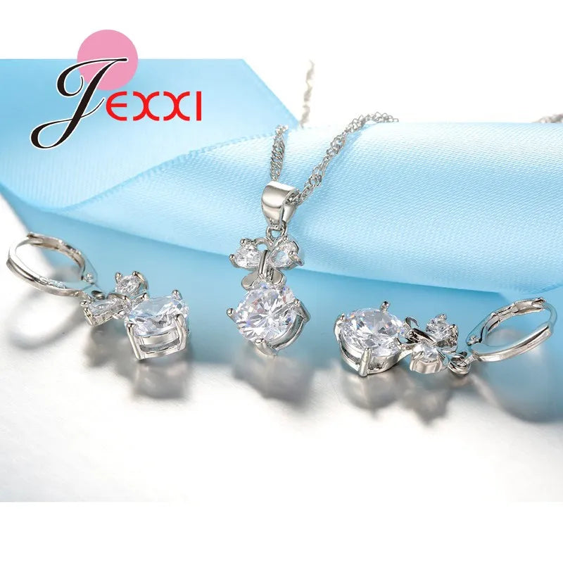 Elegant Women Jewelry Set For Wedding Accessory Pendant Necklaces Earring 925 Sterling Silver Jewellery Sets For Woman