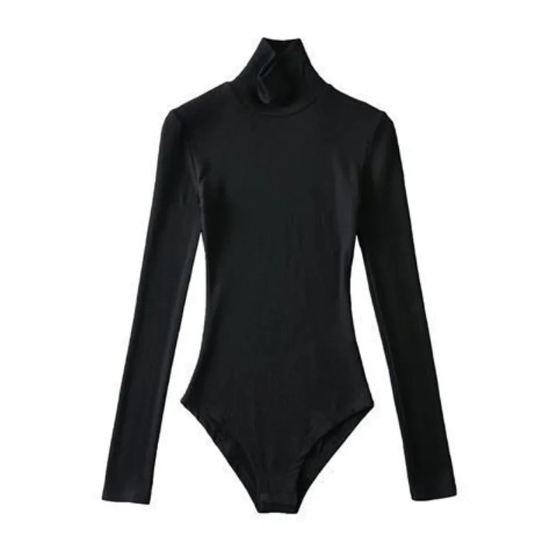 Women's High Neck Bodysuit Long Sleeved Shapewear Tights Body Shaper Lady streetwear Female Warm Clothing crotch T shirt