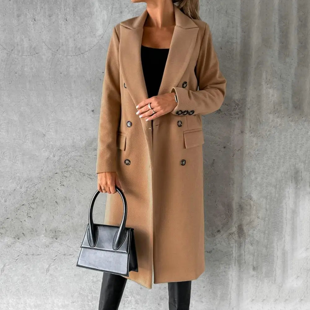 Woolen Outerwear Autumn Winter Female Overcoat Elegant Streetwear Stylish Lapel Buttons Woolen Coat Outerwear