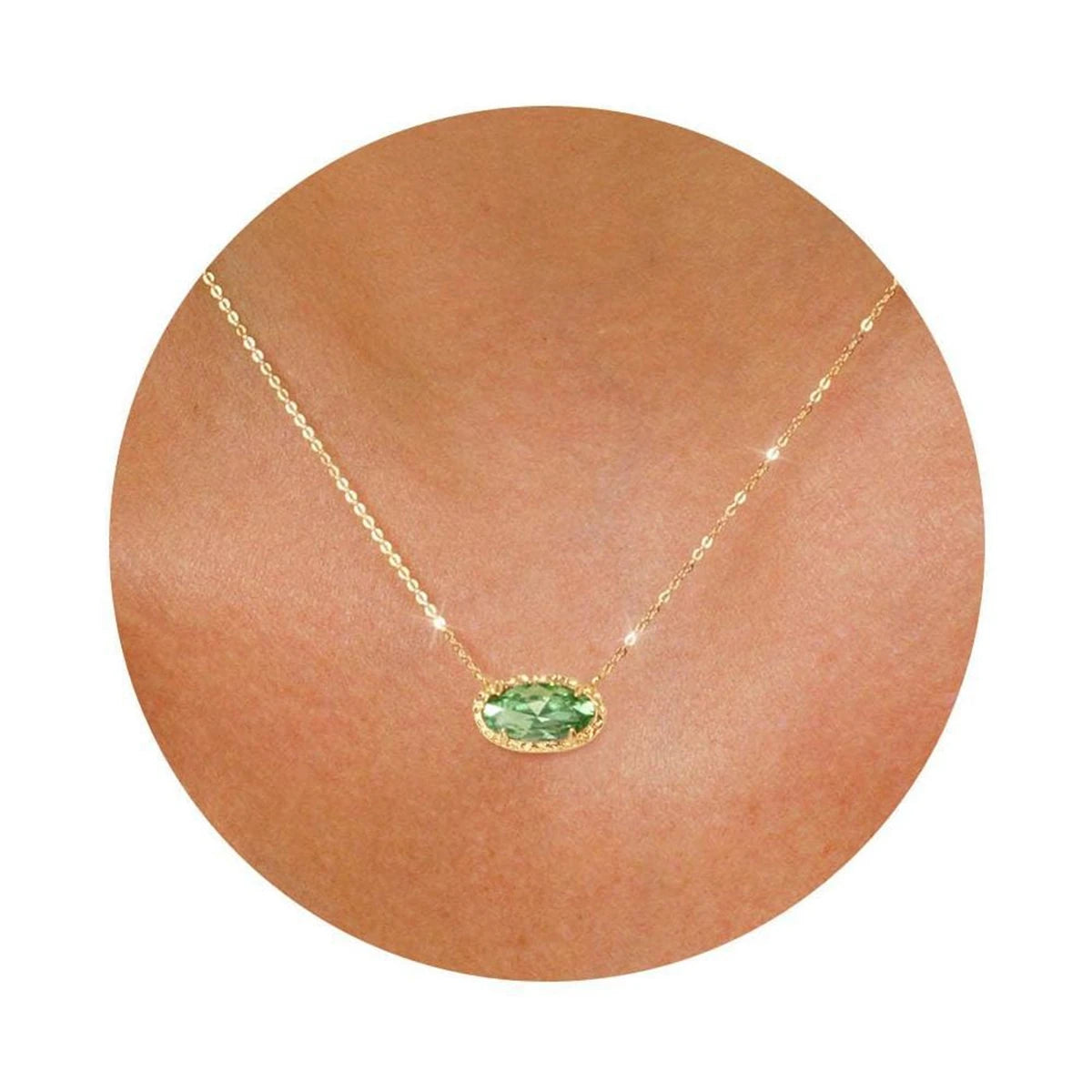Colorful zircon, natural stone, bone chain, oval, fashionable, popular, niche, personalized jewelry, gold-plated