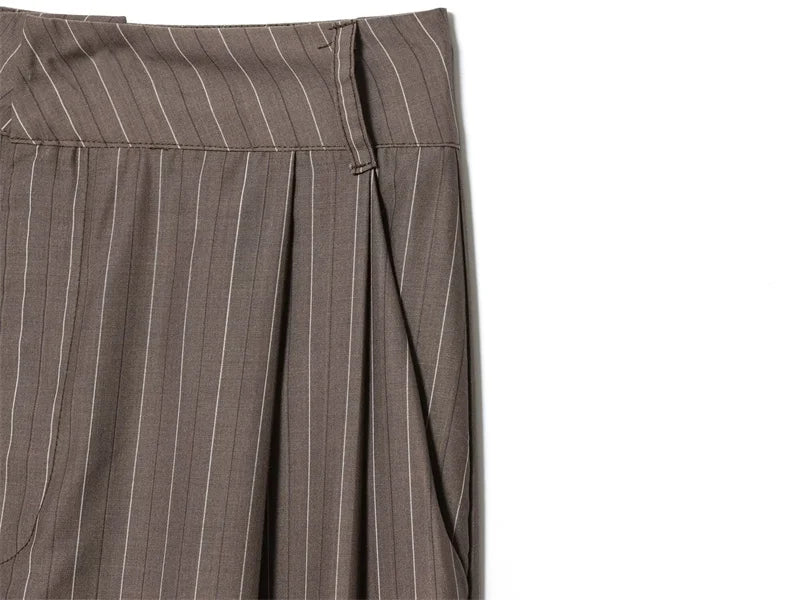 Women's Suit 2025 New Fashion Autumn Striped Shoulder Pads Belt Blazer and Pleated Pants Suit for Women Casual Chic Ladies Set