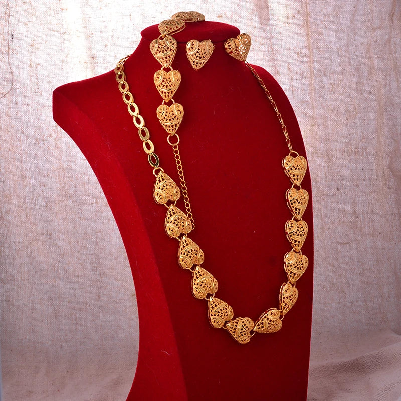 Dubai Fashion Bridal Jewelry Set Indian Wedding 24k Gold Plated Necklace&Earrings Set for Arab Party Gifts