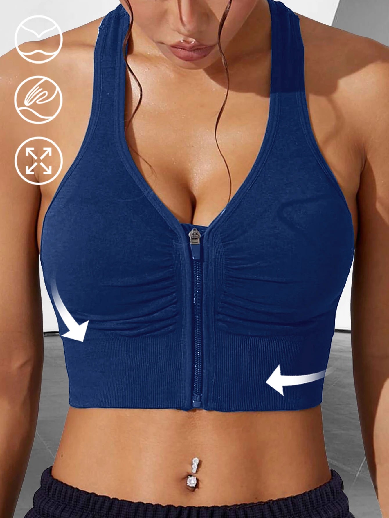 Women's Sports Bra with Front ZipperHigh Support,Shockproof, RacerbackFor Gym, yoga, Running Quick-DryFabric