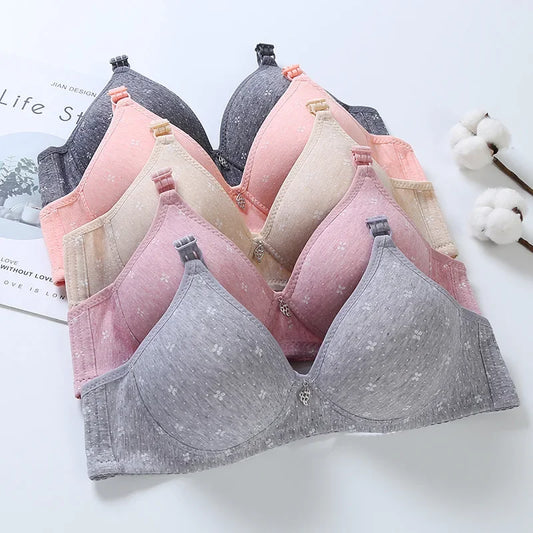 Cotton Soft Bra for Women B Cup No Steel Ring Comfort Thin Cup Sexy Little Flowers Push Up Brassiere Sweet Girl Lingerie Bra
