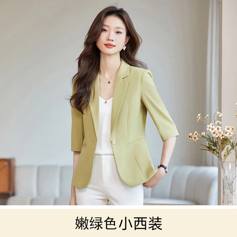 Women's Suit Female Clothing Elegant Woman Oversize Student Fashionable Slim Fit Seven Quarter Rolled Shoulder Pads Tops