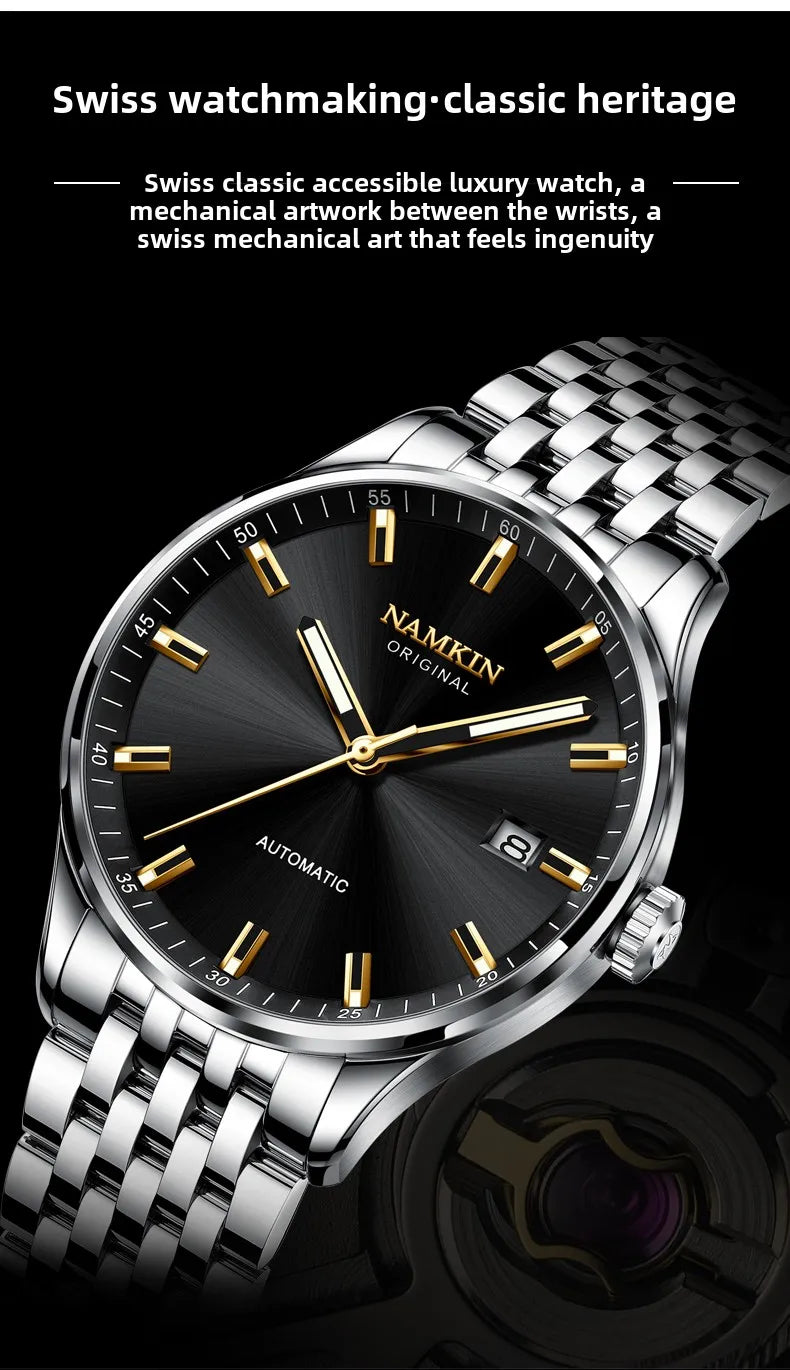 Wrist Silver Wing Pioneer! NAMKIN original timepiece, light sensitive dial with stainless steel chain strap