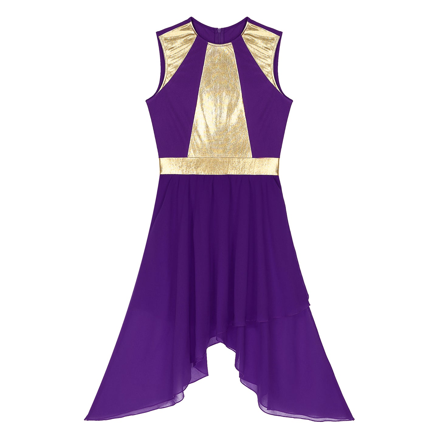 Womens Lyrical Dance Dress Ballroom Dancing Church Choir Stage Performance Costume Sleeveless Asymmetrical Hem Dresses Dancewear