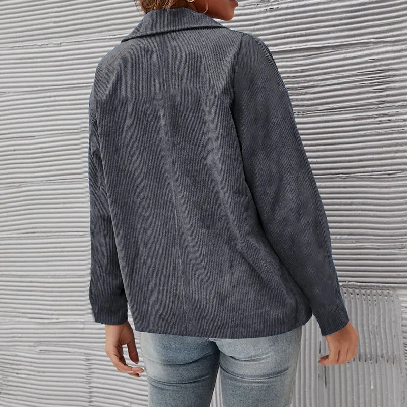 Elegant Office Lady Outwear for Women 2025 Fashion Long Sleeve Single Button Blazer Coats Solid Simple Corduroy Daily Clothes
