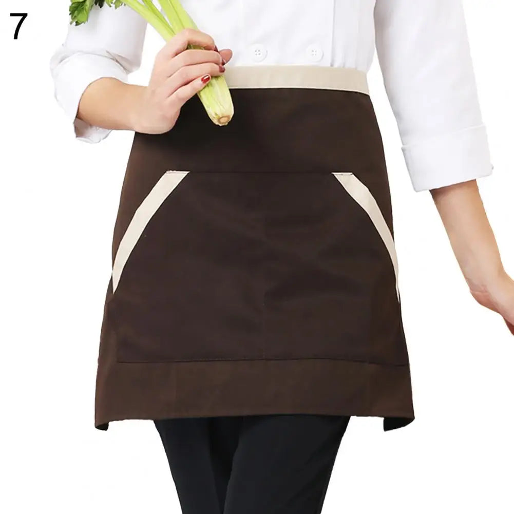 Kitchen Cooking Apron Unisex Striped Plaid Apron With Pocket Waterproof Men Women Waist Apron For Restaurant Bar Short Pinafore