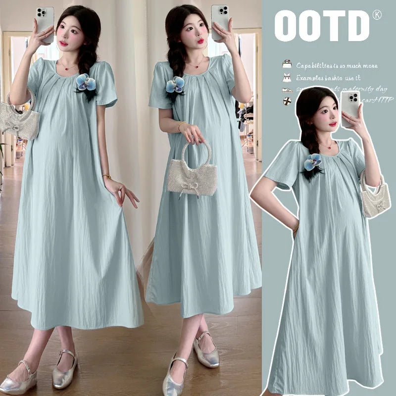 Elevate Your Summer Wardrobe: New Maternity Summer Dress Fashionable, Thin Long Dresses for Pregnant Women, Stay Cool in Style