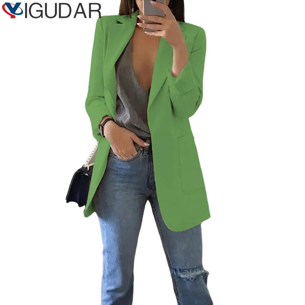 Blazer Women 2025 New Ladies Professional Office Lapel Cardigan Temperament ropa mujer Suit Jacket Casual Lady coat Solid coats