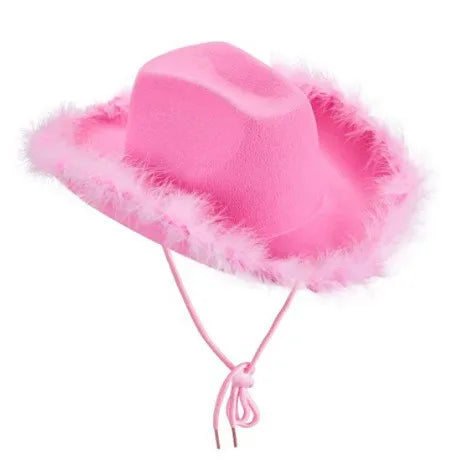 Women's Cowboy Hat, Adult Solid Color Furry Trim Wide Brim Hat Female Cap for Dating Party