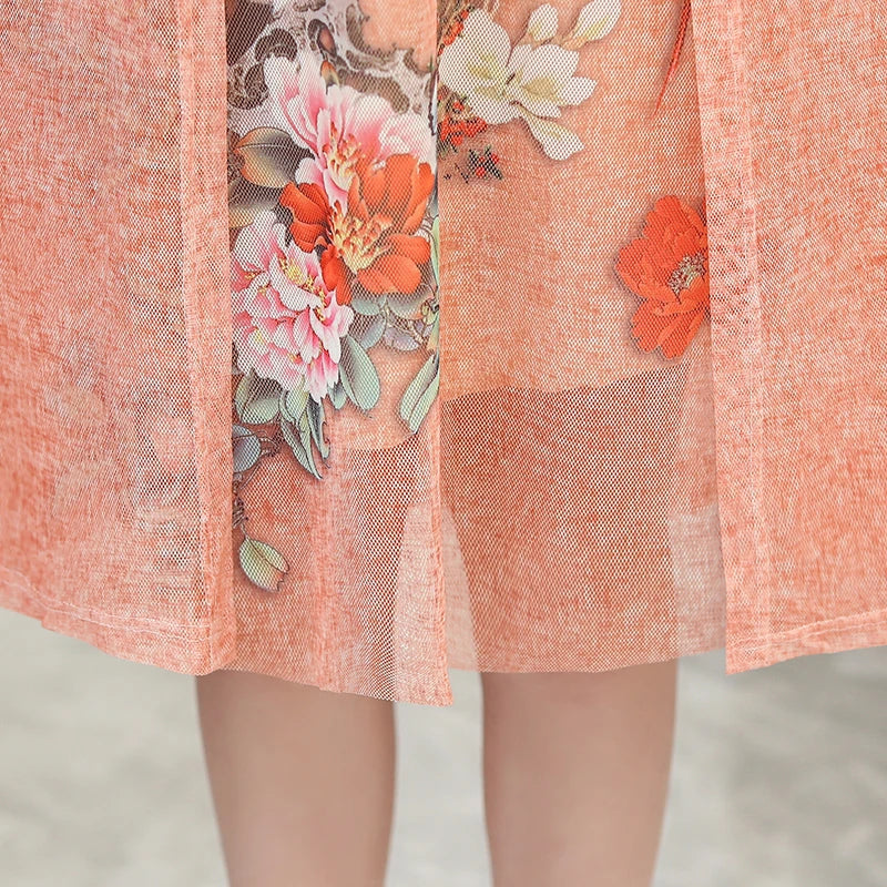 Elegant Dresses Women NEW Summer Casual Retro Temperament printing two Piece Set Dress Mother Dress plus Size