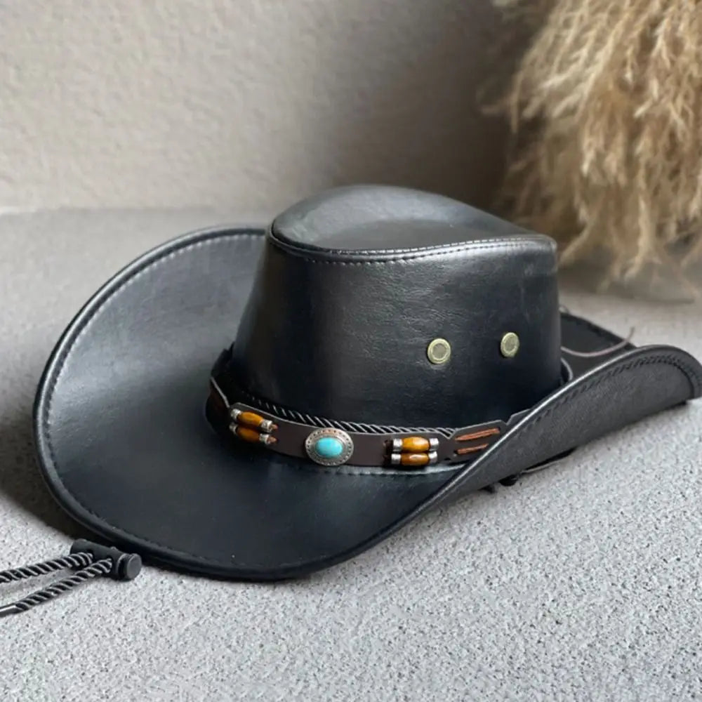 Hat Vintage Sombrero Hombre For Men For Women Faux Leather Drawstring Travel Cowboy Hat Women Cap Fisherman Hat Bucket cap
