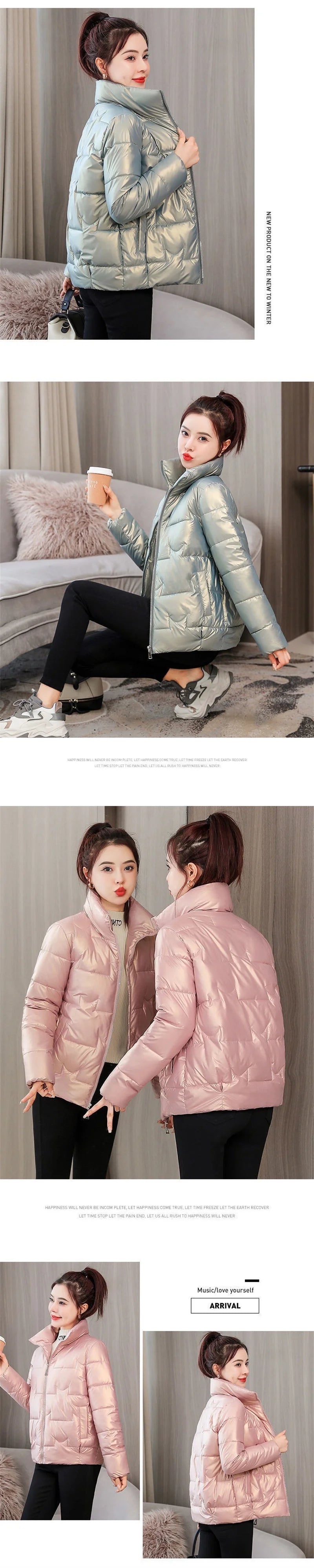 Winter Women Jacket 2022 New Fashion Glossy Cotton Padded Jacket Female Parkas Loose Short Thick Warm Casual Ladies Outwear