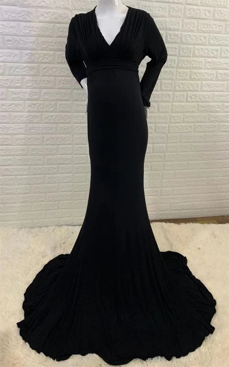 2024 Elegant Maternity Dresses For Photo Shoot Pregnant Women Dress Long Sleeve V-Neck Pregnancy Photography Shower Dress
