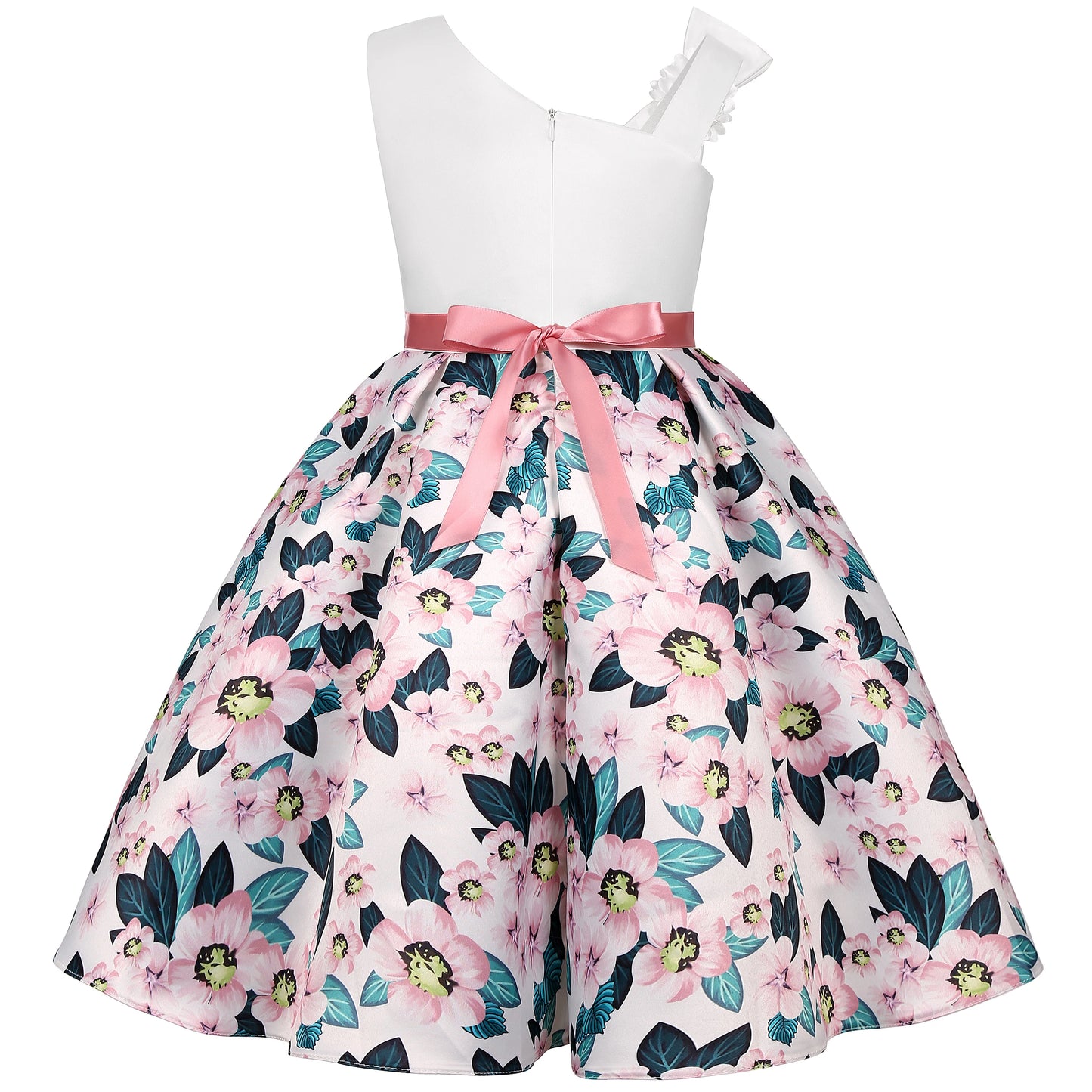Fashionable floral off-the-shoulder dress, flower girl outfit, graduation dance dress, elegant evening gown, beauty pageant gown