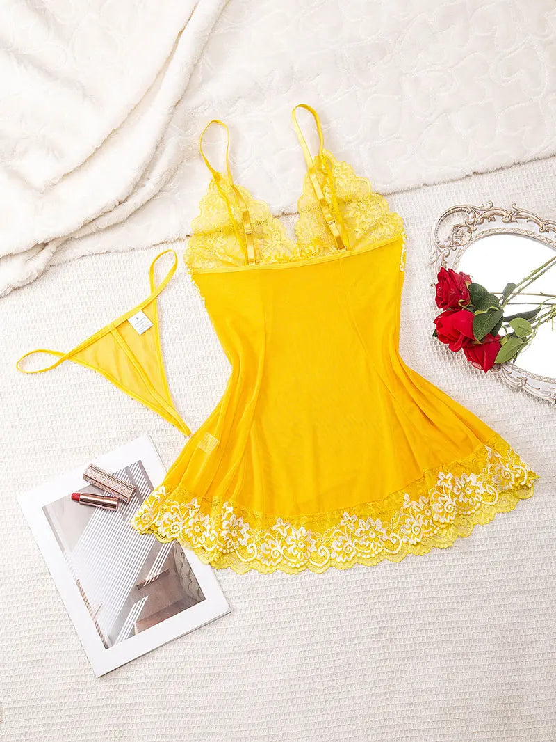 Nightdress And Panty Pijamas Sets Women Underwear Lace See Through Sleepwear Sexy Lingerie Drees Female Sexy Nightwear For Night