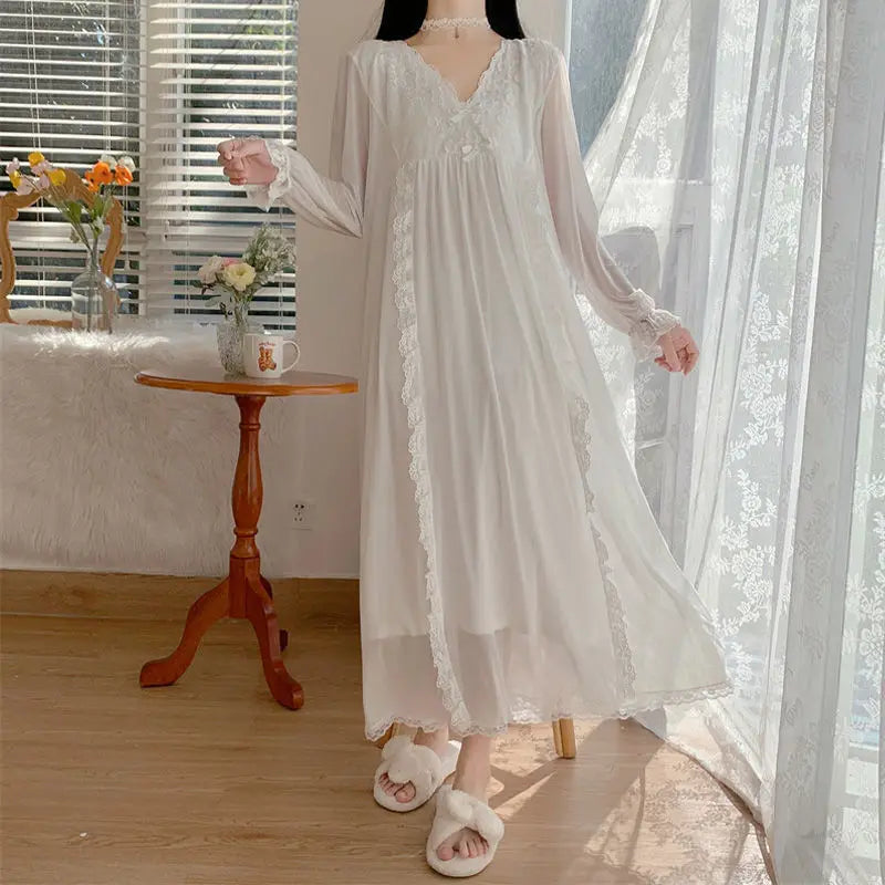 Sleepwear Women Nightwear Women's Sweet New Summer Long-sleeved Sexy Lace Home Clothes Night Gown Sleep Dress