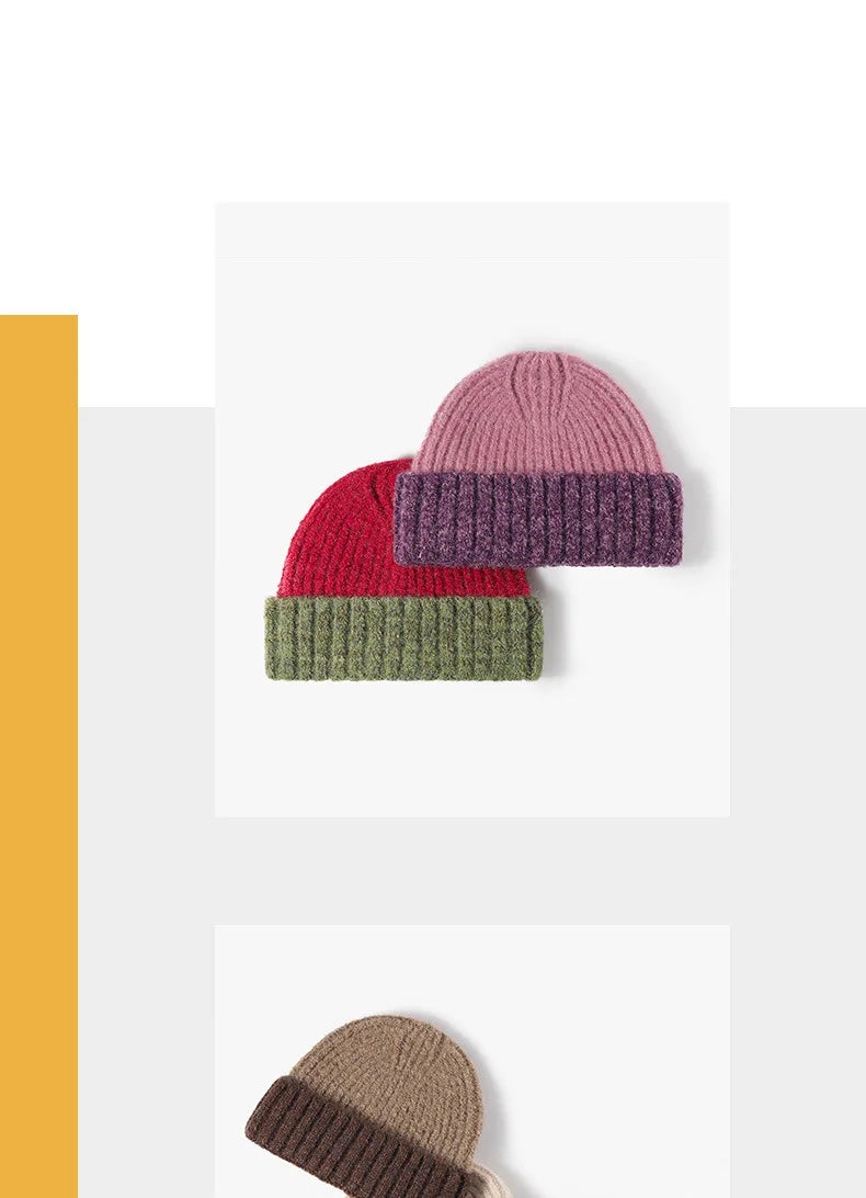women hats autumn winter beanies knitting bicolor cute winter hats for women