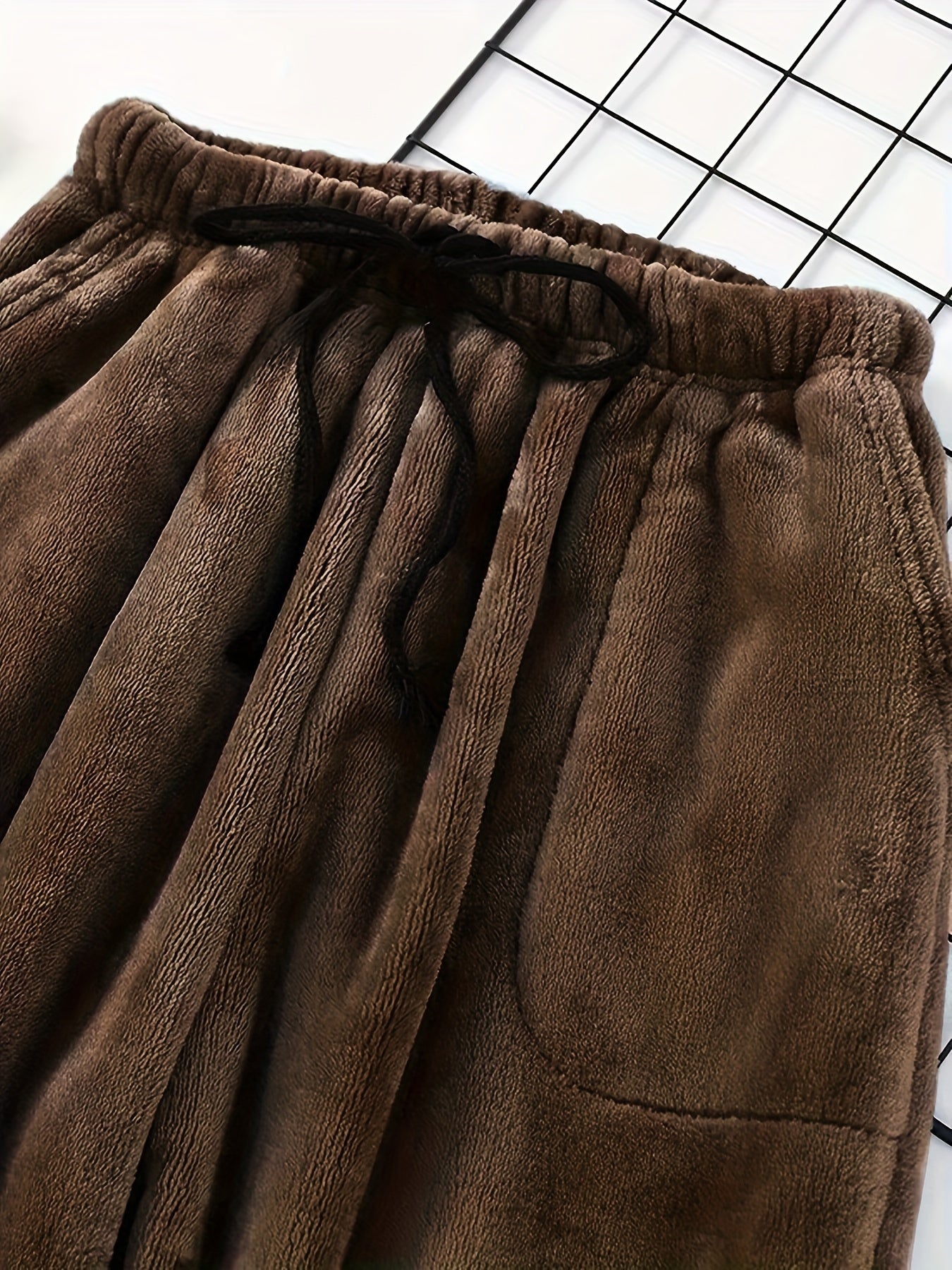 Plus Size Men's Simple Style Casual Pajamas Bottoms Loose Pants, Solid Plush Thickened Warm Pants Home Pajamas Bottom